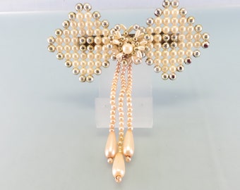 Big Creamy Plastic Pearl Hair Bow Barrette