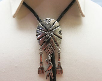 1980s Fancy Western Shield Bolo Tie, Dangling Charm Bolo Tie,