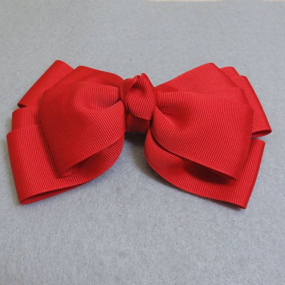 Red Grosgrain Hair Bow, Vintage, Mint, 6 Inches W… - image 1