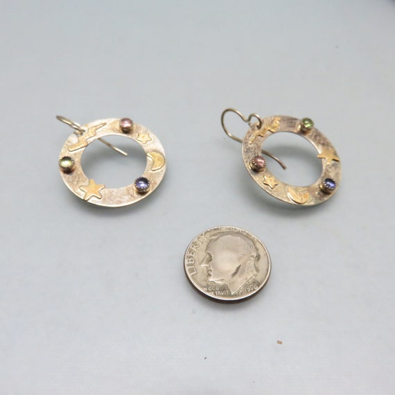 Sterling Silver Hoop and Star Dangle Pierced Earr… - image 3