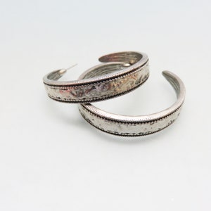 Big Silver Plated 1 3/4 Inch Hoop Pierced Earrings, Vintage, Classic Hoops
