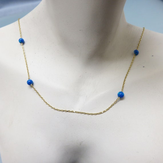 Gold Vermeil Blue Opal Bead Necklace,  18 Inch Ch… - image 3