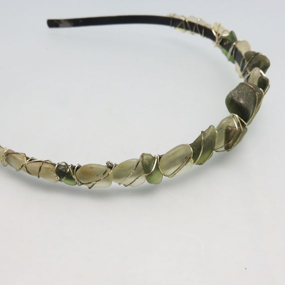 Vintage Natural Sea Glass Headband, Dark and Pale… - image 3