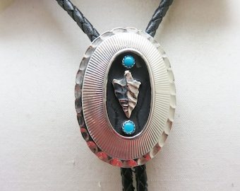 1970s Modern  Arrowhead Bolo Tie. Faux Turquoise Accents