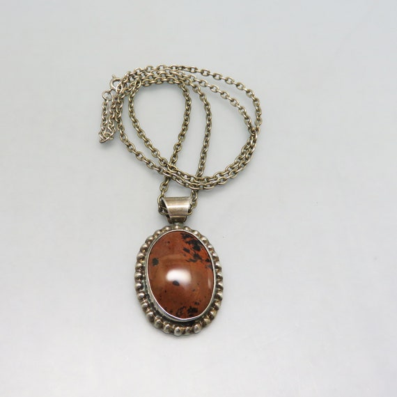 Sterling Silver and Plume Agate Pendant Necklace,… - image 1