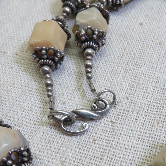 Beige Agate Bead Sterling Silver Necklace, Vintage - image 4