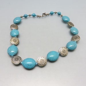 Southwestern Style Faux Turquoise and Concho Necklace, 1980s Western Style