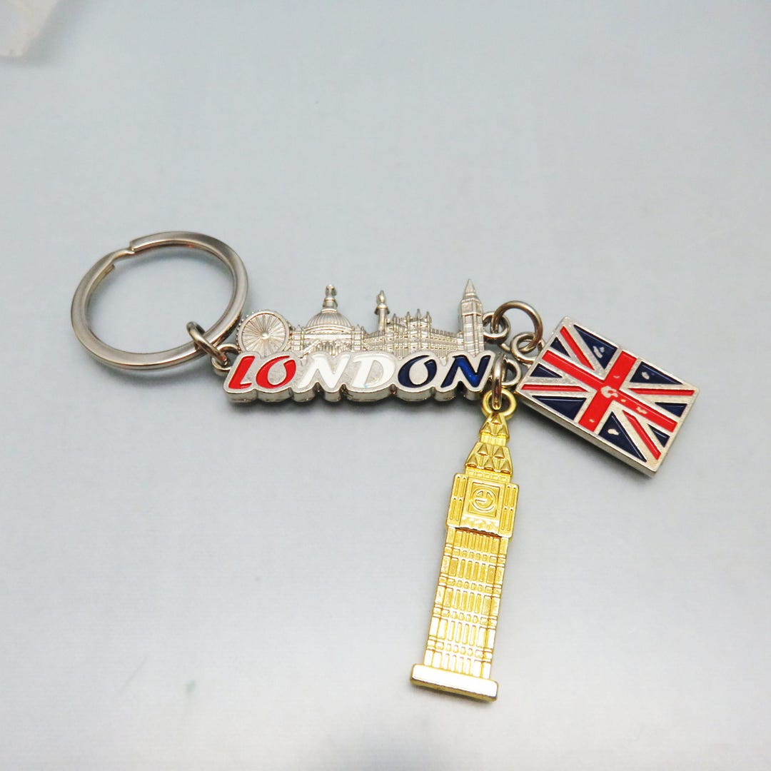 Vintage London Souvenir Key Chain, Big Ben, Flag and Skyscape - Etsy