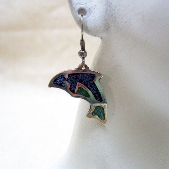 Pierced Earrings, Dolphin, Turquoise and Sodalite… - image 5