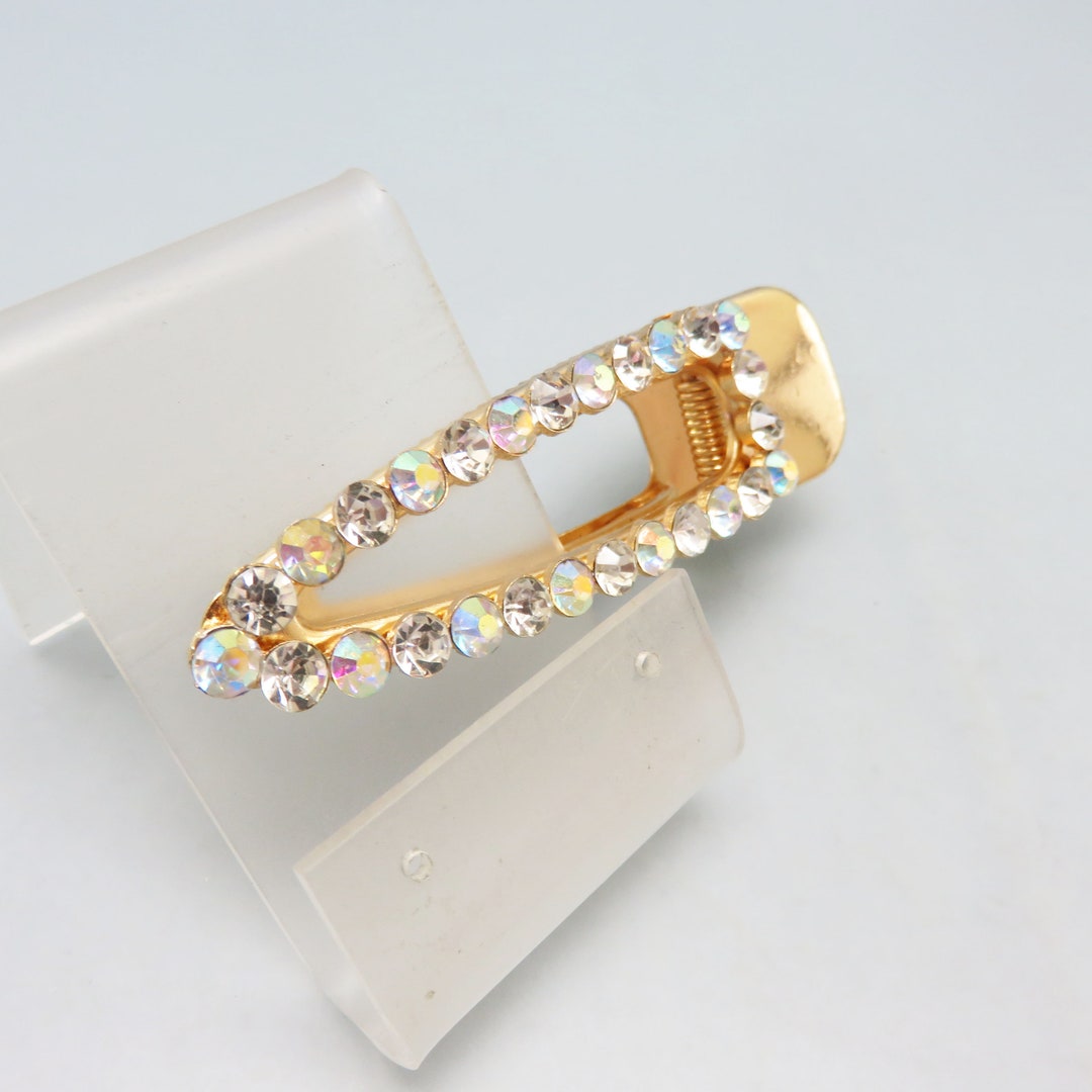 Vintage Made in France Aurora Borealis Rhinestone Hair Barrette Clip 3.5” Vintage Aurora Borealis Rhinestone Hair Barrette, Fancy Hair  main image 4
