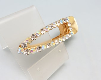 Vintage Clear and Aurora Borealis Rhinestone Hair Clip,  Fancy Rhinestone Barrette