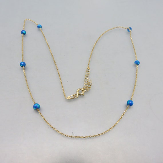 Gold Vermeil Blue Opal Bead Necklace,  18 Inch Ch… - image 1