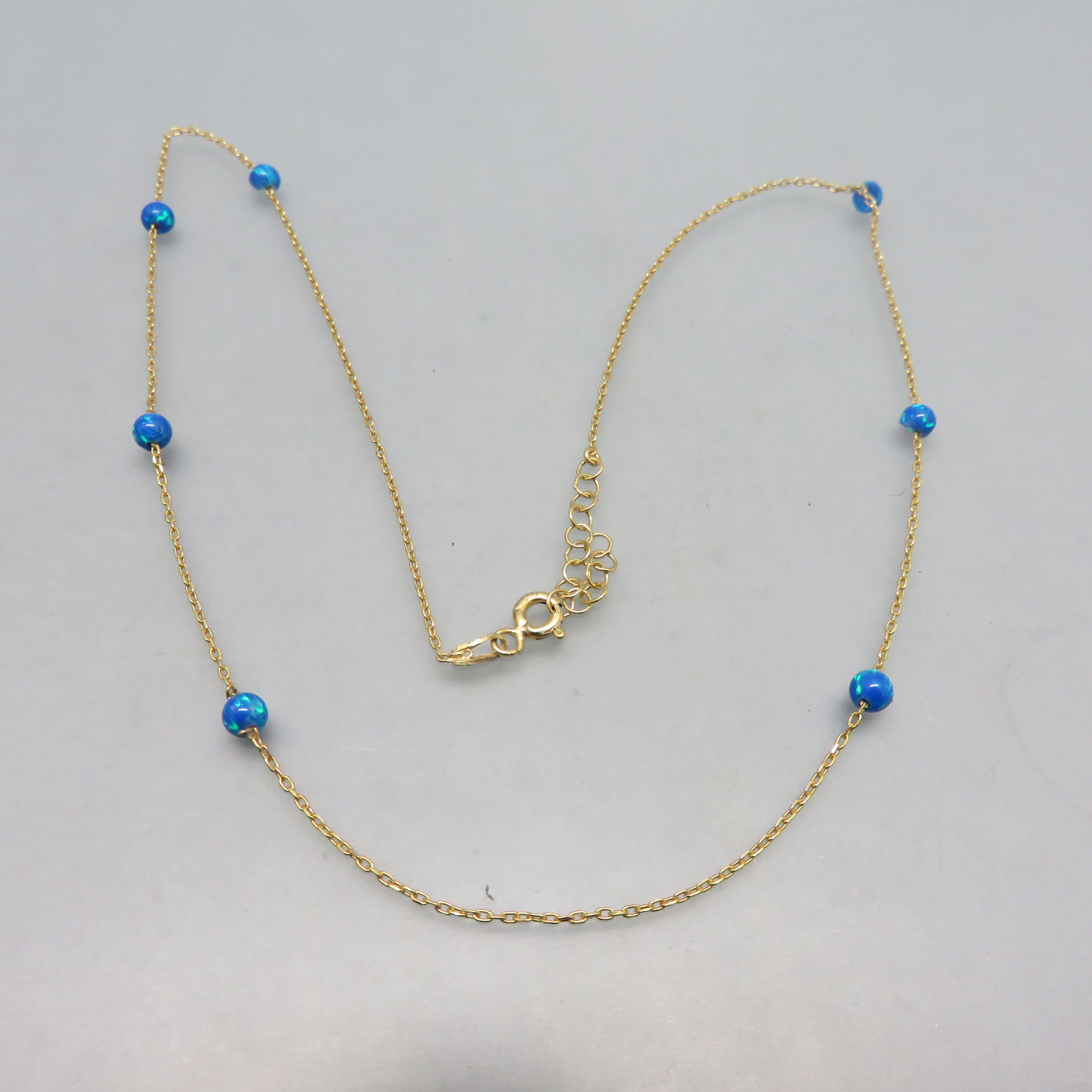 Gold Vermeil Blue Opal Bead Necklace 18 Inch Chain Etsy Australia