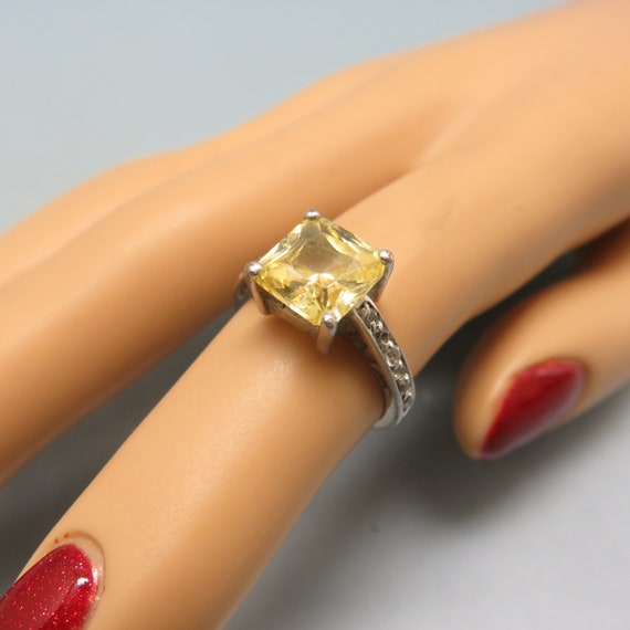 Vintage Canary Yellow Cubic Zirconia and Sterling… - image 3