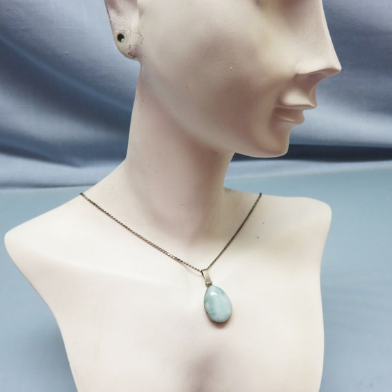 Vintage Sterling and Larimar Necklace, 30 inch St… - image 5