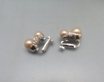 Vendome Double Pearl Clip on Earrings, Pearl and Rhinestone