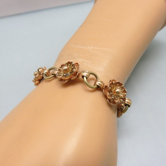 Vintage Yellow and Rose Gold Plated Floral Bracel… - image 3