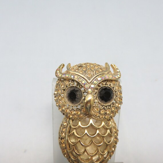 Vintage Rhinestone Owl Pin, Big and Beautiful - image 2