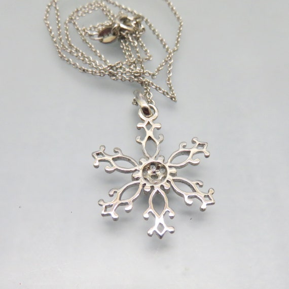 Silver Plated Rhinestone Snowflake Pendant and Ch… - image 3