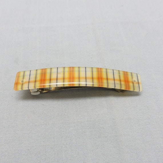 Vintage Big White and Orange Plaid Plastic Hair Ba