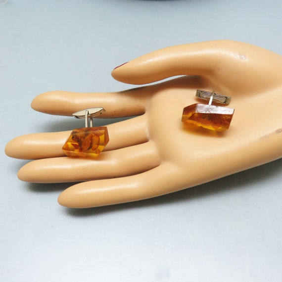 Gorgeous Real Amber Vintage Cuff Links - image 5