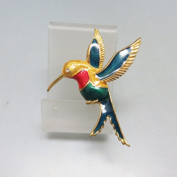 Colorful Enamel Hummingbird Brooch, Vintage Hummin