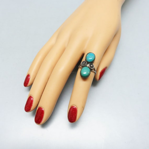 Vintage Native American Double Turquoise Stone St… - image 3