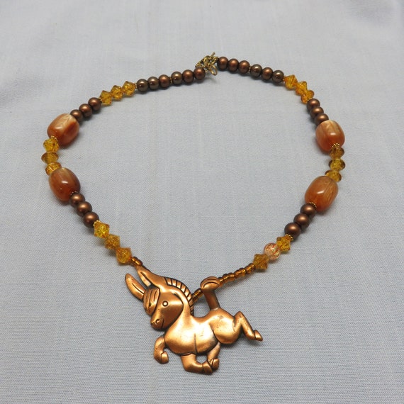 1960's Copper, Gold and Crystal Necklace, Donkey … - image 3