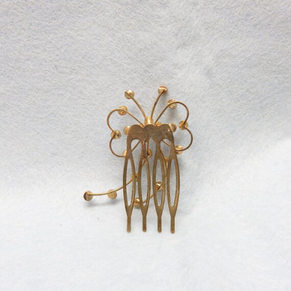 Vintage Rhinestone Hair Comb , 1960s Goldtone Met… - image 7