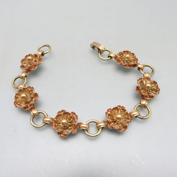 Vintage Yellow and Rose Gold Plated Floral Bracel… - image 1