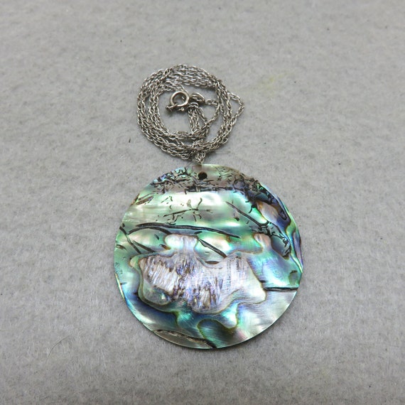 Abalone Shell Pendant and Chain, MINT, Sterling 1… - image 3