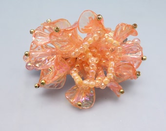 1980s Peach Flower Hair Barrette, Summer Barrette
