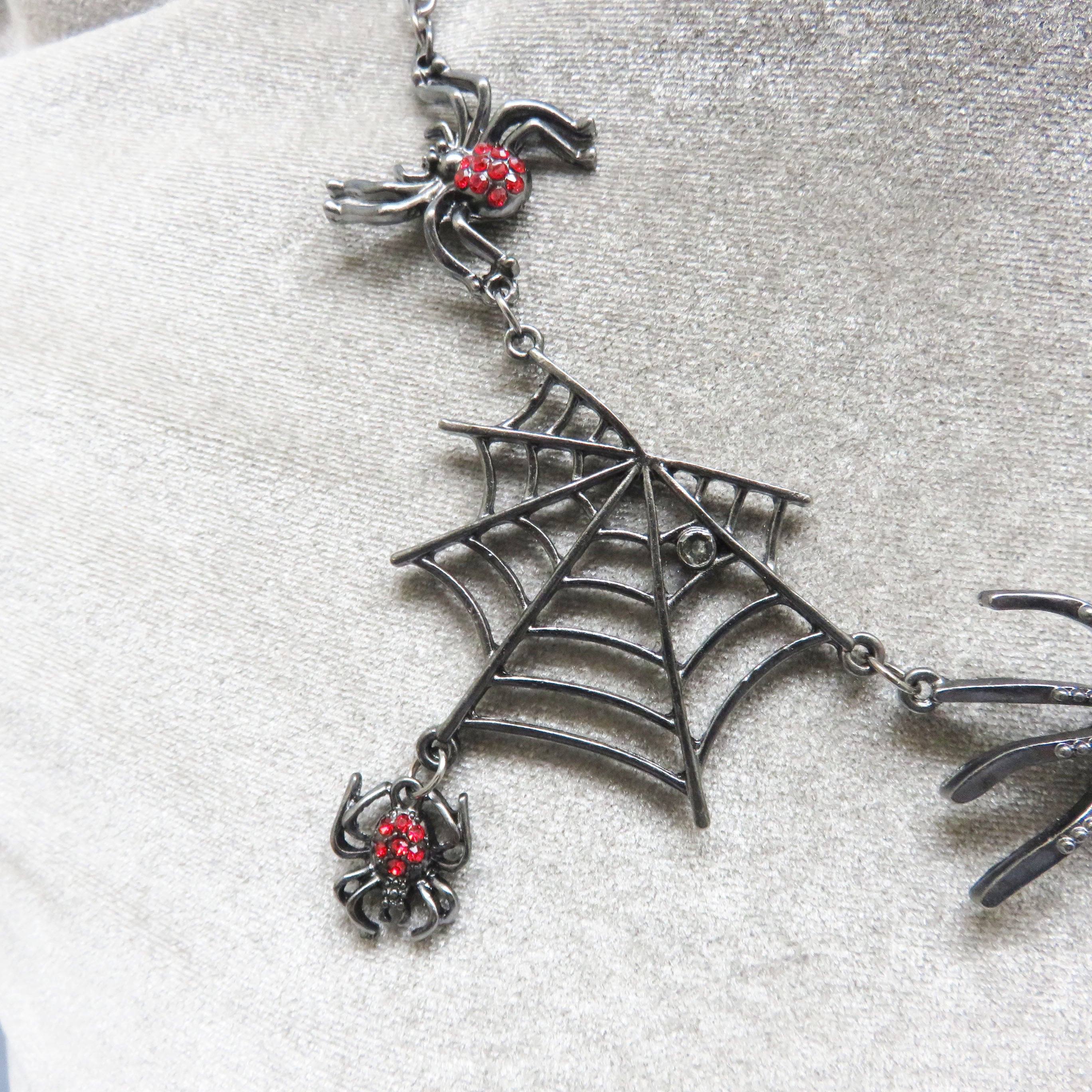 Rhinestone Spider Web Necklace: Gothic Black Metal Jewelry - Etsy