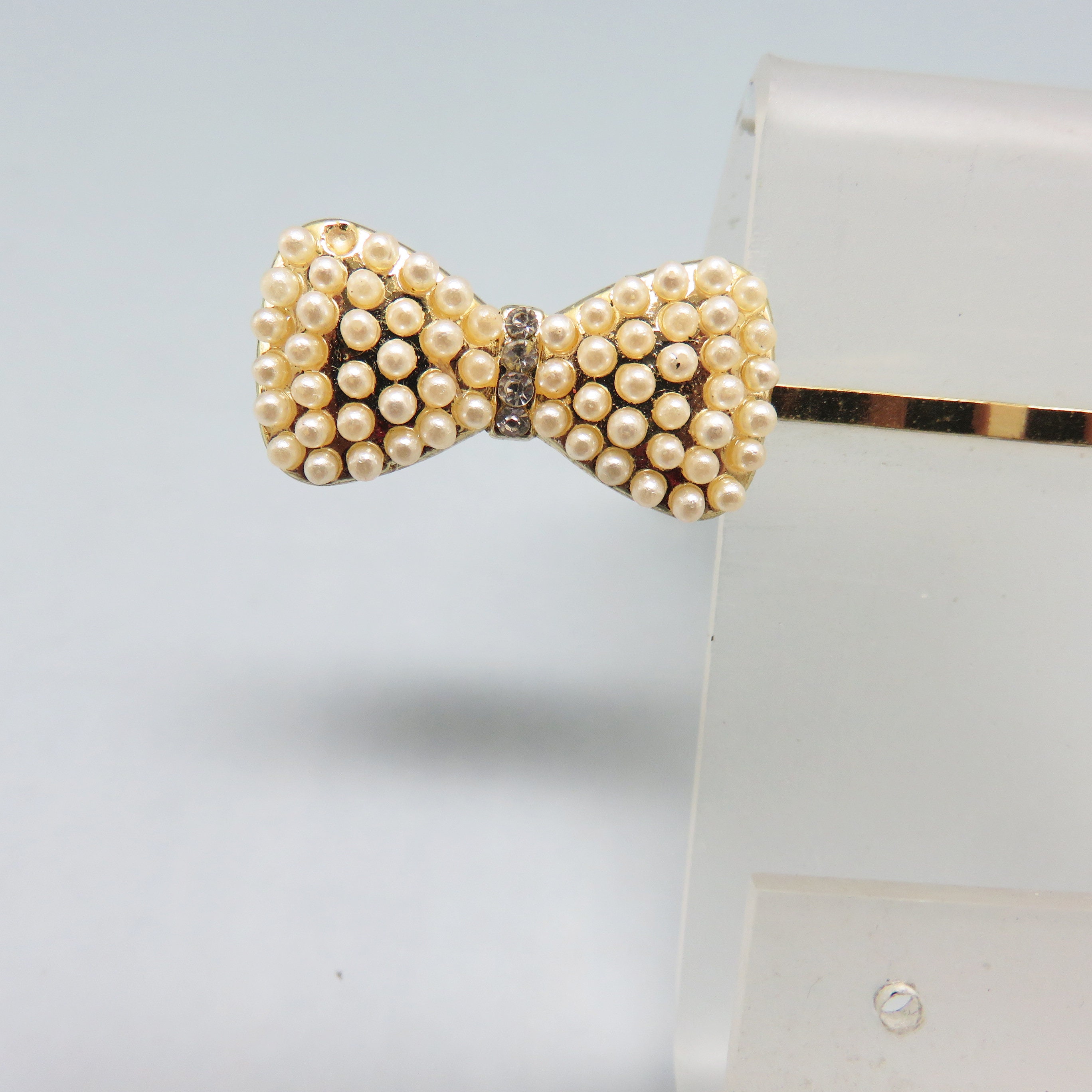 Vintage Pearl Rhinestone Bow Hair Barrette with Cubic Zirconias, Adjustable for Crystal Bow Hair Clip, Vintage Rhinestone Pearl Barrette  main image 2