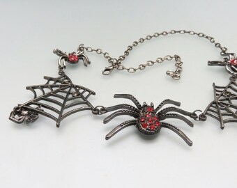 Rhinestone Spider Web Necklace: Gothic Black Metal Jewelry - Etsy