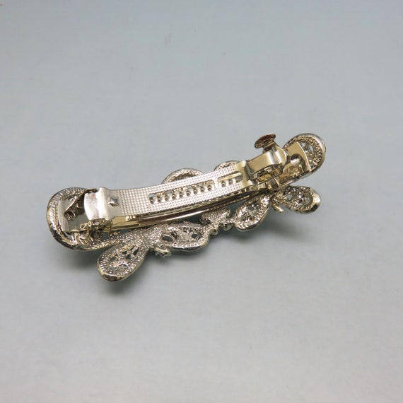 Vintage Blue Rhinestone Hair Barrette , Silvertone Metal  display picture 3