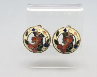 1980s Unicorn Cloisonne  Clip On Earrings