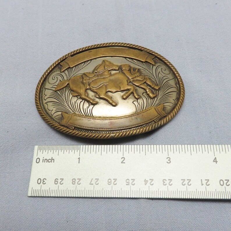Calf Roping Buckle Nickel Silver Western Cow Pony Belt Buckle Vintage