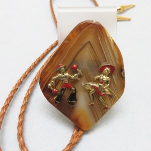 Handmade Salsa Dancers Bolo Tie, Vintage Big Slice of Agate, Rockin&#39; JK Designs