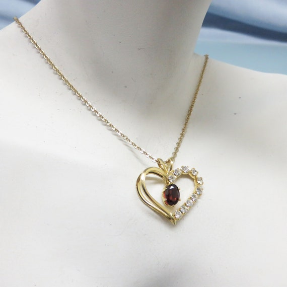 Garnet Pendant Necklace Earring Set , 10K Gold Pl… - image 5