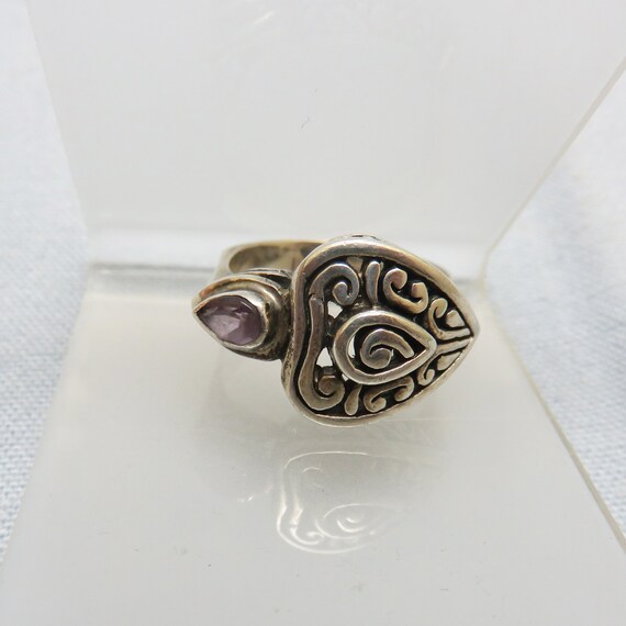 Chunky Ethnic Look Sterling Silver Amethyst  Ring… - image 2