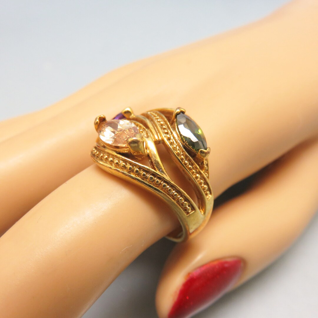 Vintage 3 Color Cubic Zirconia Gold Plated Ring, Size 9 * - Etsy