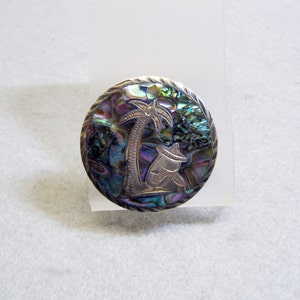 1970s Mexican Sterling Silver Signed Abalone Shell Brooch or Pendant