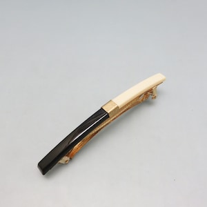 Vintage Black and Creamy White Lucite Hair Barrette, 1960s Narrow Barrette