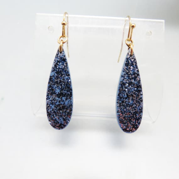 Vintage Glittered Black Droplet Pierced Earrings,… - image 1