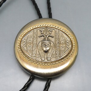 Vintage Egyptian Bolo Tie: Gold & Silver Tone, 1970s Style