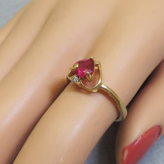 Vintage Ruby Gold Vermeil Ring, Size 7, Lab Creat… - image 5