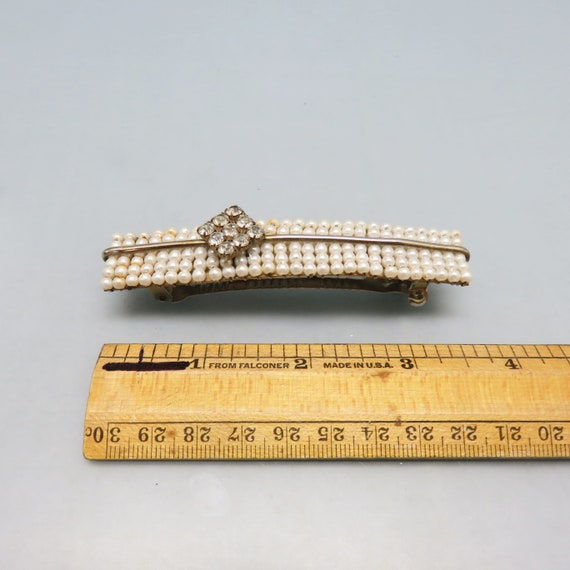 Vintage Rhinestone  Pearl Studded Hair Barrette, … - image 2