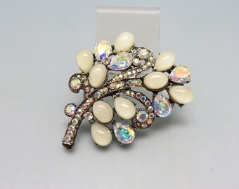 HUGE Vintage Rhinestone Tree of Life Brooch, Clear and White Moonstone