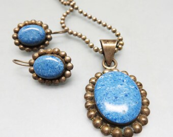 Vintage Mexican Sterling Silver Denim Lapis Necklace Earrings Set – Taxco 925 Southwestern Jewelry